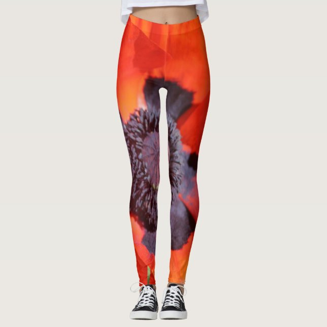 Oriental Poppy Flower Leggings (Front)