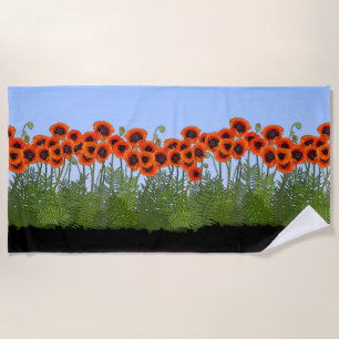 Oriental Poppy Garden Beach Towel