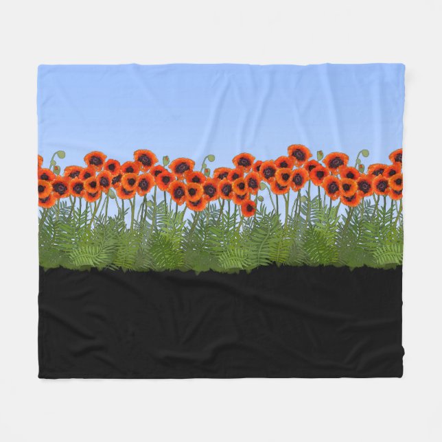 Oriental Poppy Garden Fleece Blanket (Front (Horizontal))