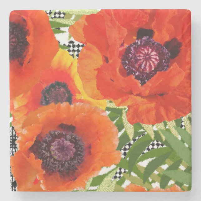 Oriental Poppy Style Stone Coaster (Front)