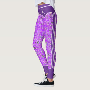 Oriental Purple Arabesques Monogram Customised Leggings