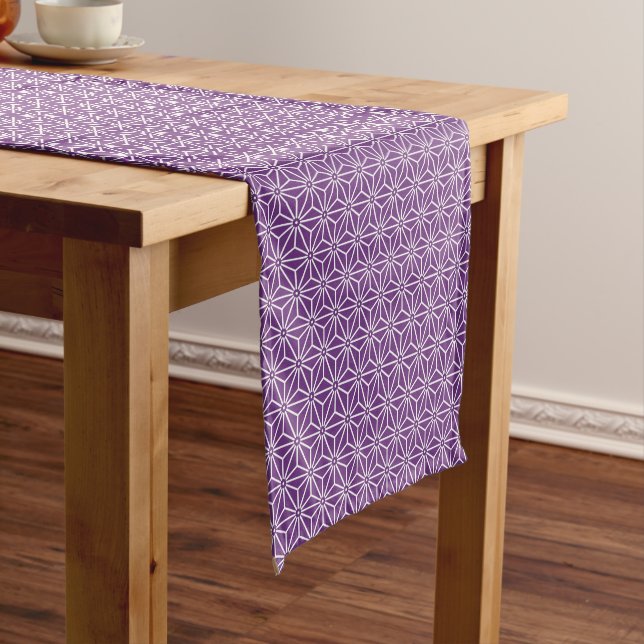 Oriental Purple Ayame Asanoha Japan Pattern Short Table Runner (In Situ)