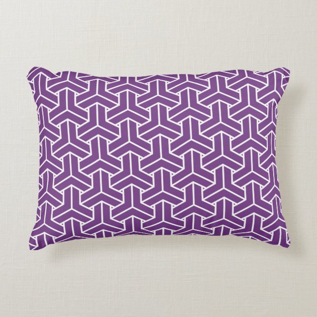 Oriental Purple White Ayame Japan Bishamon Pattern Decorative Cushion (Front)