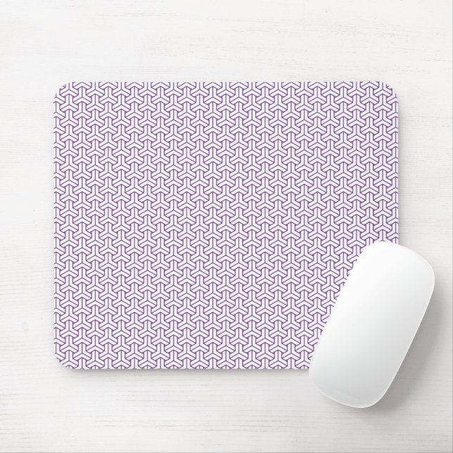 Oriental Purple White Ayame Japan Bishamon Pattern Mouse Mat (With Mouse)