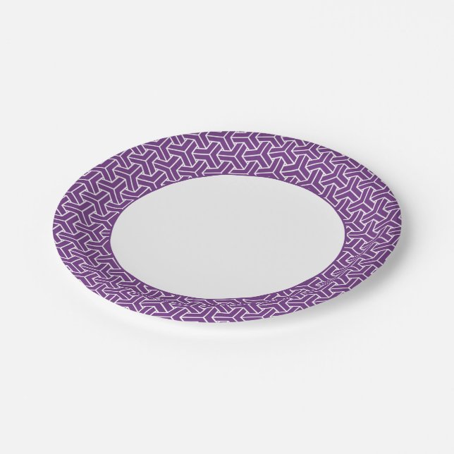 Oriental Purple White Ayame Japan Bishamon Pattern Paper Plate (Angled)