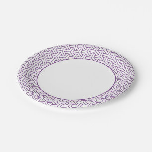 Oriental Purple White Ayame Japan Bishamon Pattern Paper Plate