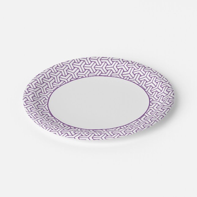 Oriental Purple White Ayame Japan Bishamon Pattern Paper Plate (Angled)