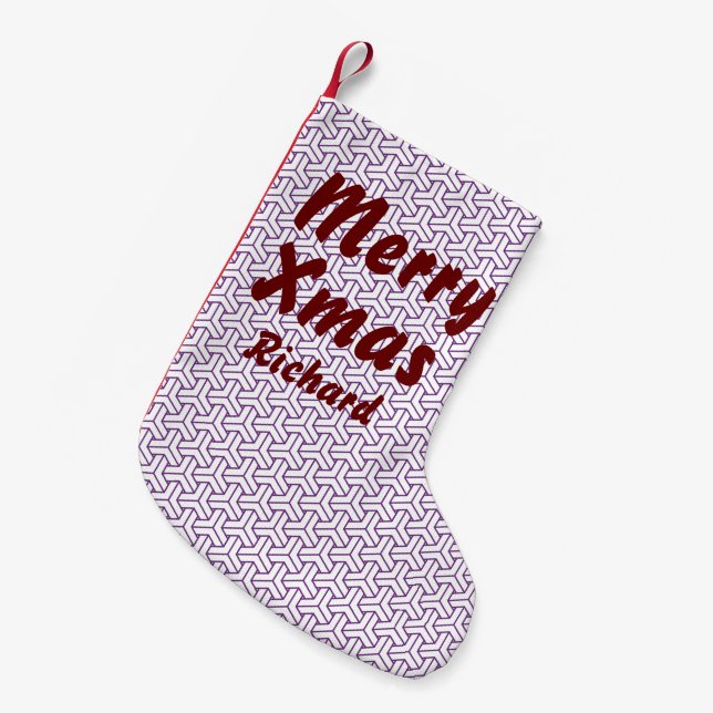 Oriental Purple White Ayame Japan Bishamon Pattern Small Christmas Stocking (Front (Hanging))