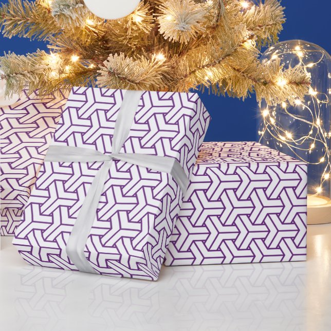 Oriental Purple White Ayame Japan Bishamon Pattern Wrapping Paper (Holidays)