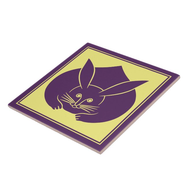 Oriental Purple Yellow Japan Rabbit Mon Vector Art Tile (Side)