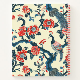 Oriental Red & Blue Floral Peacock Notebook