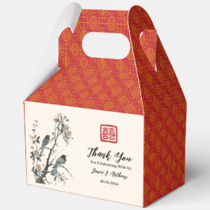 Oriental red flower bird Chinese wedding Favour Box
