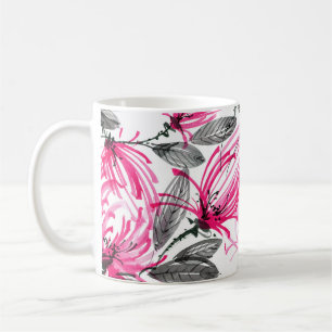 Oriental Red Flower: Watercolor Pattern. Coffee Mug