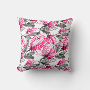 Oriental Red Flower: Watercolor Pattern. Cushion