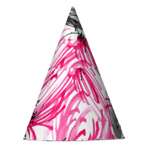 Oriental Red Flower: Watercolor Pattern. Party Hat