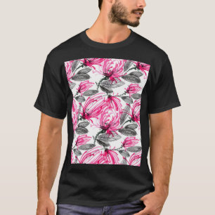 Oriental Red Flower: Watercolor Pattern. T-Shirt