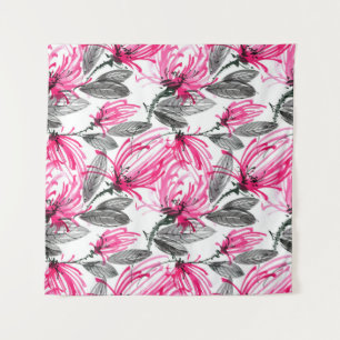 Oriental Red Flower: Watercolor Pattern. Tapestry