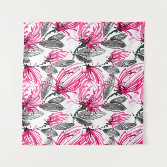 Oriental Red Flower: Watercolor Pattern. Tapestry (Front)