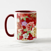 Oriental Red Gold Pink Modern Floral
