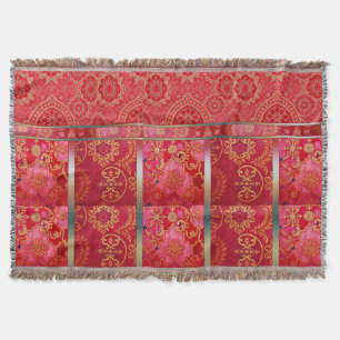 ORIENTAL Red Golden Pattern - Throw Blanket