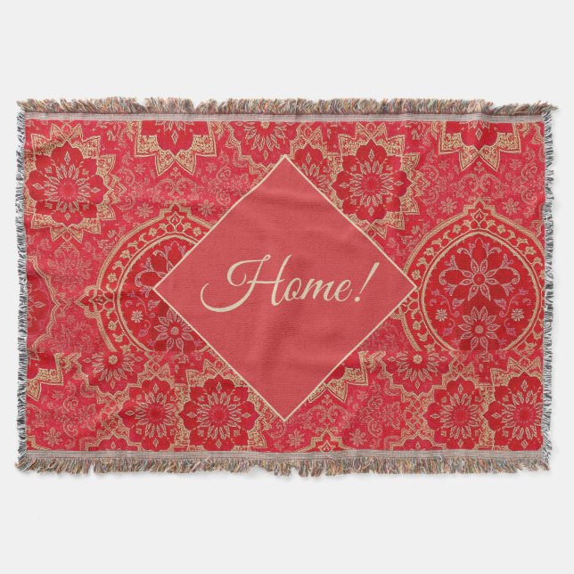 ORIENTAL Red Golden Pattern - Throw Blanket (Front)