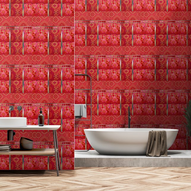 ORIENTAL Red Golden Pattern -  Wallpaper (Bathroom)