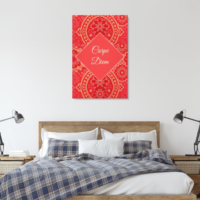 ORIENTAL Red Golden Pattern - Wrapped Canvas (Insitu(Bedroom))