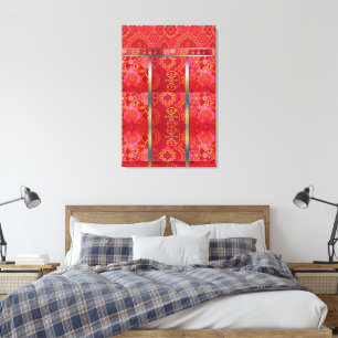 ORIENTAL Red Golden Pattern - Wrapped Canvas