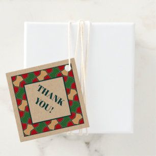 Oriental Red Green Bow Tie Geometric Pattern Favour Tags