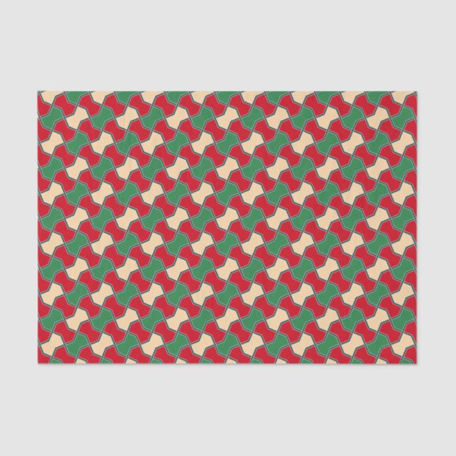 Oriental Red Green Bow Tie Geometric Pattern Tissue Paper (Front)