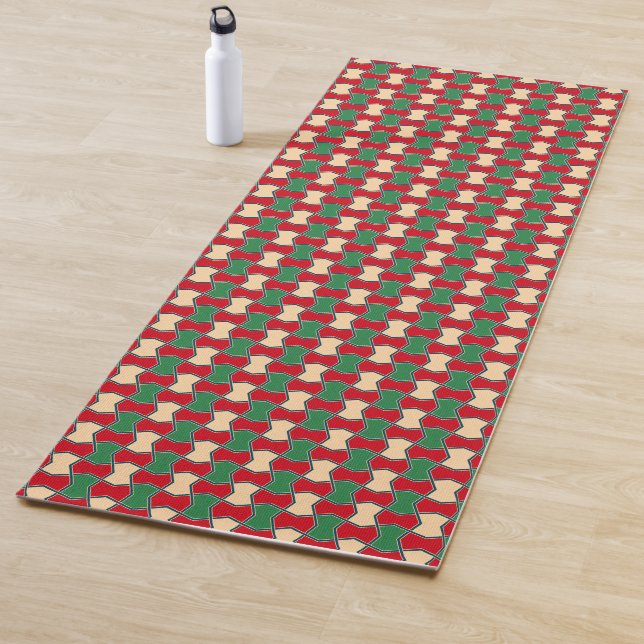Oriental Red Green Bow Tie Geometric Pattern Yoga Mat (In Situ)