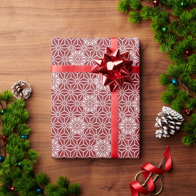 Oriental Red Shinshu Star Asanoha Japan Pattern Wrapping Paper (Holiday Gift)