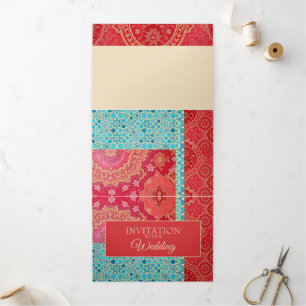 ORIENTAL Red Turquoise Pattern - Invitation Card
