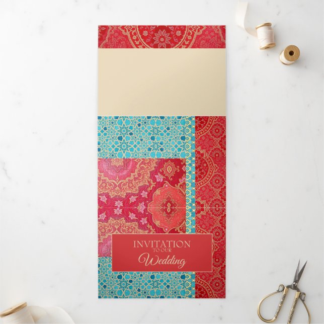 ORIENTAL Red Turquoise Pattern - Invitation Card (Outside)