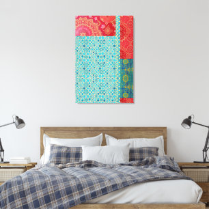 ORIENTAL Red Turquoise Pattern - Wrapped Canvas