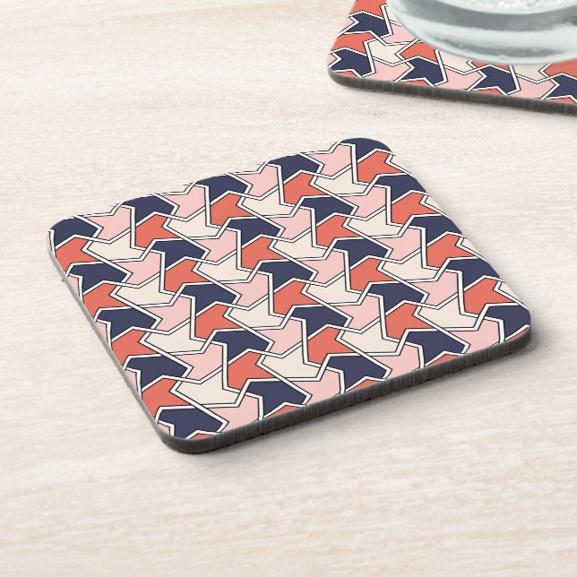 Oriental Red White Blue Geometric Arrows Art Coaster (Left Side)