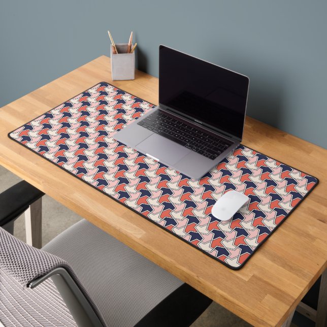 Oriental Red White Blue Geometric Arrows Art Desk Mat (Office 2)