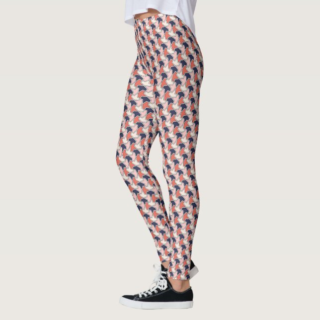 Oriental Red White Blue Geometric Arrows Pattern Leggings (Left)
