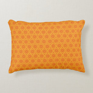 Oriental Red Yellow Asanoha Japan Pattern Accent Decorative Cushion