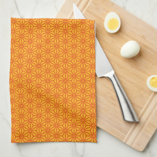 Oriental Red Yellow Asanoha Japan Pattern Tea Towel