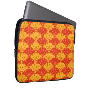 Oriental Red Yellow Kiku Chrysanthemum Mon Pattern Laptop Sleeve
