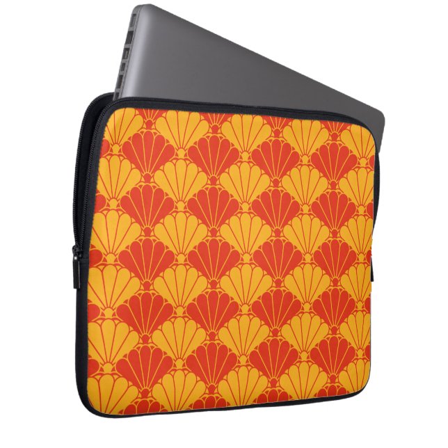 Oriental Red Yellow Kiku Chrysanthemum Mon Pattern Laptop Sleeve (Front Right)