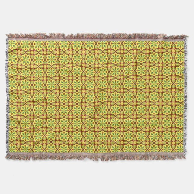 Oriental Red Yellow Ottoman Turkish Tulip Pattern Throw Blanket (Front)