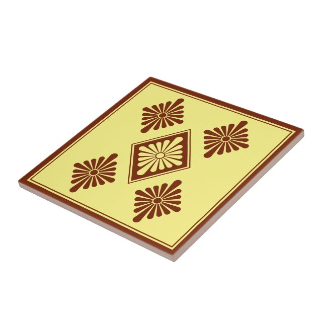 Oriental Red Yellow Rosette Japan Oriental Art Tile (Side)