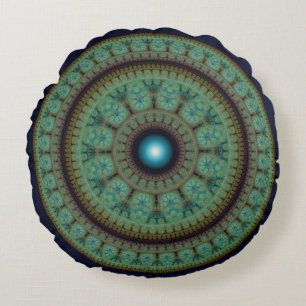 Oriental round fractal mosaic pattern cushion