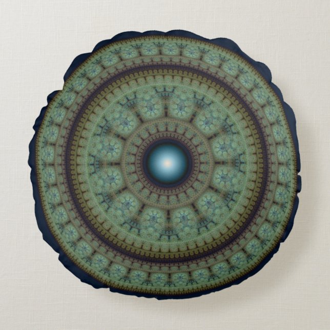 Oriental round fractal mosaic pattern cushion (Front)