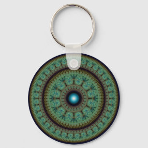 Oriental round fractal mosaic pattern key ring