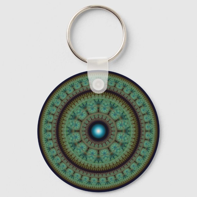 Oriental round fractal mosaic pattern key ring (Front)