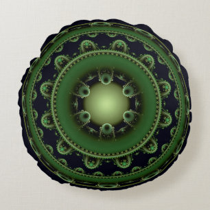 Oriental round green ornament cushion