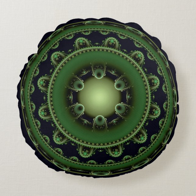 Oriental round green ornament cushion (Front)